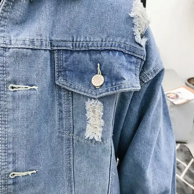Autumn& Winter Men with Holes Jeans Coat Men'S Wear Korean-style Trend Washing Japanese-style Jacket Students Loose Cowboy Clot