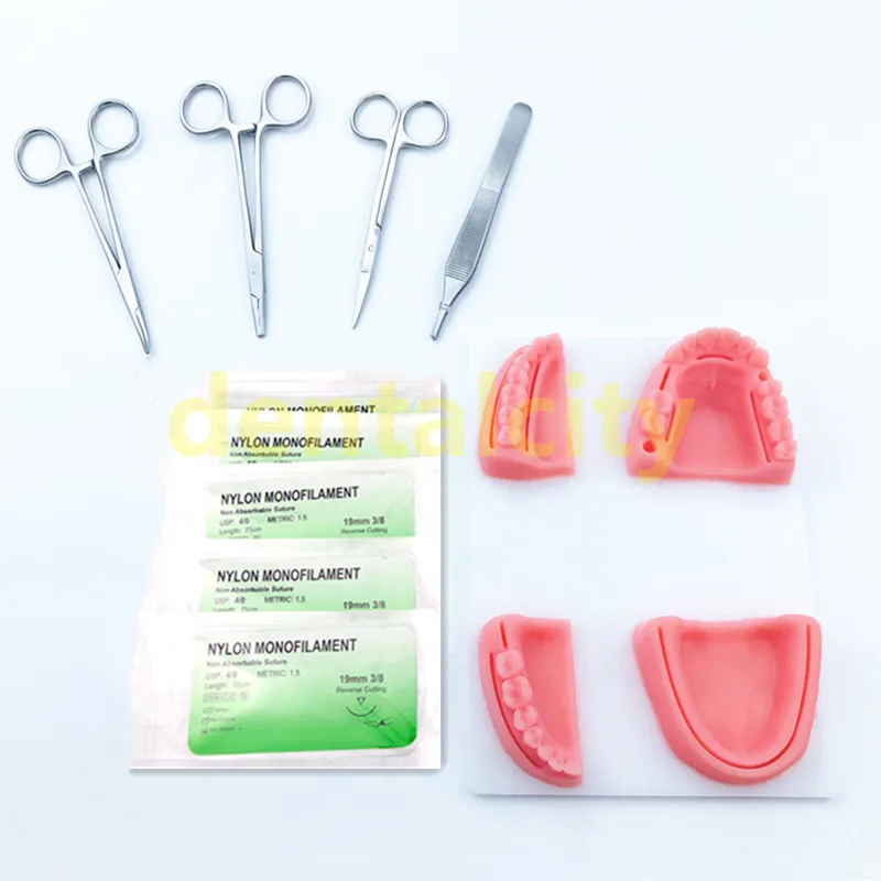 Dental practice kit, Oral model, Swaged needle, Training instrument kit with selica gel for Dental Students oral suture training
