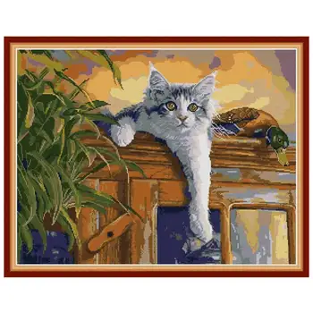 

Cat and duck animals counted printed on the canvas 11CT 14CT DIY kit Cross Stitch embroidery needlework Sets home decor