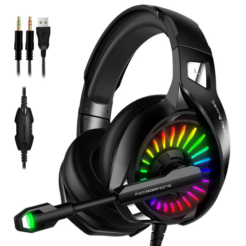 Auriculares ergonómicos para juegos, audífonos LED RGB con micrófono, diadema ajustable con reducción de ruido para ordenador, PC, PS4, Xbox, novedad|Auriculares y audífonos| -