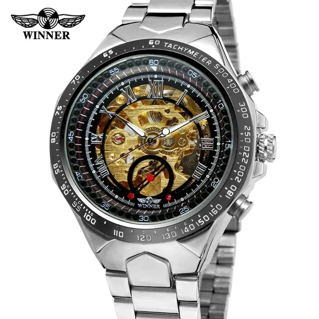 WINNER Роскошные мужские часы автоматические механические часы Модные прозрачные самовзводные наручные часы водонепроницаемые часы для бизнеса - Цвет: silver black 3