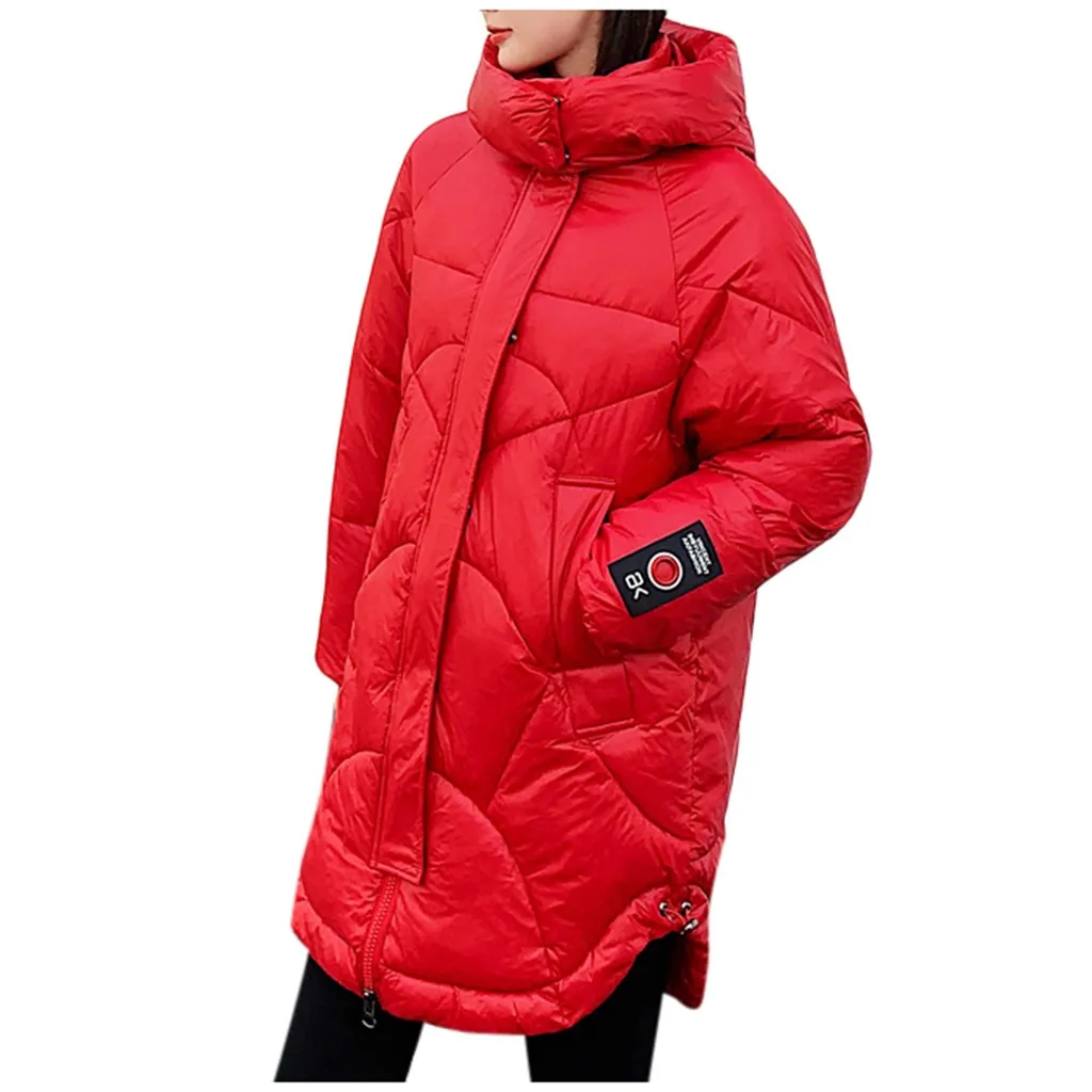 Red Женское пальто с капюшоном, длинное пальто, парка, негабаритная цветная куртка средней длины, женская зимняя Толстая куртка, пуховик, женская зимняя#2 - Цвет: Red