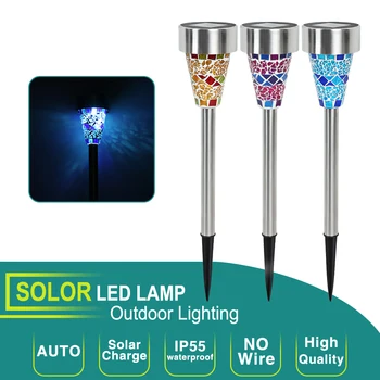 3Pcs Outdoor Solar Power Light Mozaïek Led Rvs Tuin Gazon Lamp Nood Draagbare Lamp Moderne Tuin Decor Licht