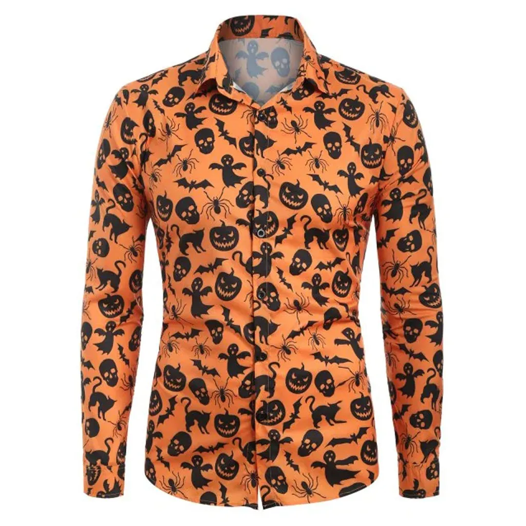 

Mens Hawaiian long Shirt Male Casual Men's Autumn Fashion Casual Halloween Printed Long-sleeved Top Blouse Shirt camisas hombre