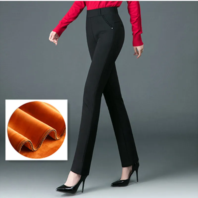 Harem Pants Womens Trousers Thickened Plush Black Elegant High-Waist Winter Large-Size