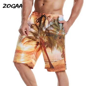 

ZOGAA Men's Swimming trunks 2019 new beach shorts quick dry surfing liners haewaiian briefs joggers swimwear printed shorts