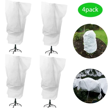 

4 Packs Winter Drawstring Plant Covers Warm Plant Protection Cover Bags Frost Cloth Blanket Protecting Fruit Tree