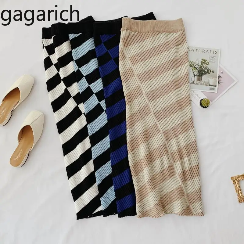 

Gagarich Women Skirt Early Autumn New 2019 Design Color Contrast Irregular Stitching Striped Chic Retro Midi Ladies Skirts