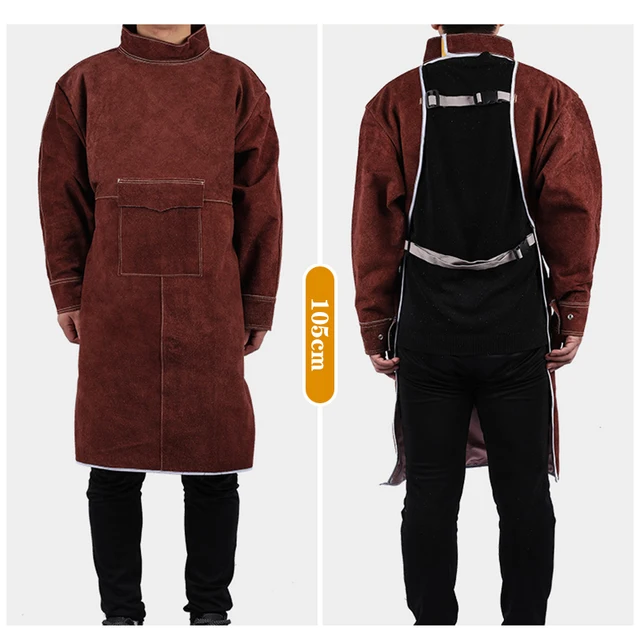 Cowhide Work Clothes Apron Welding Protective Clothing Heat and Fire Resistant Welders Safety Clothing  Welding Apron brown 105cm