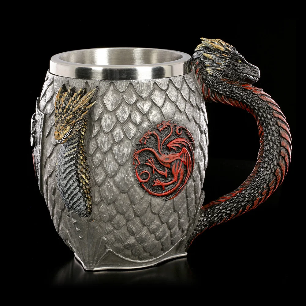 

Game of Thrones Mug House Targaryen Blood and Fire Stainless Dragon Steel Resin Beer Tankard Coffee Cup Mugs 400ml