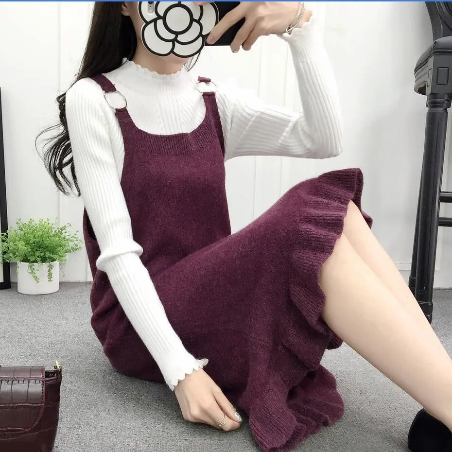 

Hem Flounced Camisole Mid-length Sweater Solid Color Skirt Loose And Plus-sized Sleeveless Dress Women's Fall And Winter Clothes