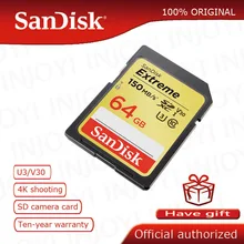 SanDisk-tarjeta SD Extreme PLUS Original 100%, SDHC, SDXC, U3, Clase 10, 90, MB/s, 64GB, 32GB, 16GB, 128GB, para cámaras