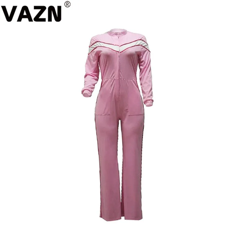 VAZN, прямые, одноцветные, новинка, хит, модные, уличные комбинезоны, широкие, повседневные, розовые, сексуальные, длинные штаны, Круглый ворот, длинный комбинезон