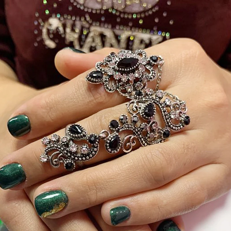 Turkish Double Finger Rings For Women Flower Ethnic Jewelry Multicolor Resin Vintage Mid Ring finger ring