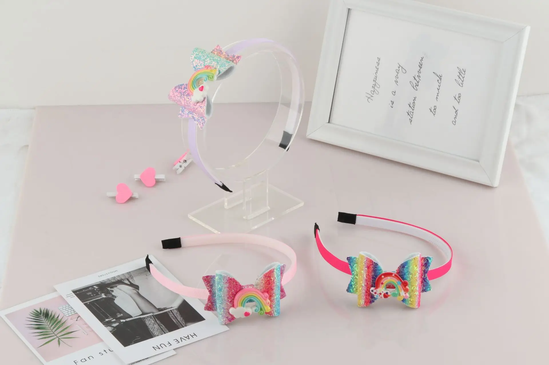 Amazon speed sell tong gradient sequins bowknot party band rainbow bow hair hoop hair accessories