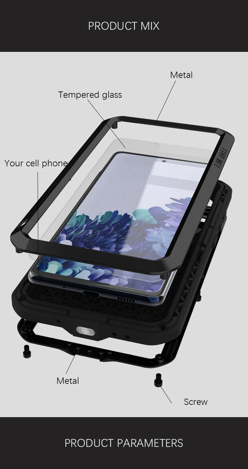 Love Mei For Samsung Galaxy S20 FE Metal Aluminum Armor Shockproof Heavy Duty Case protective Cover+Gorilla Glass (9)
