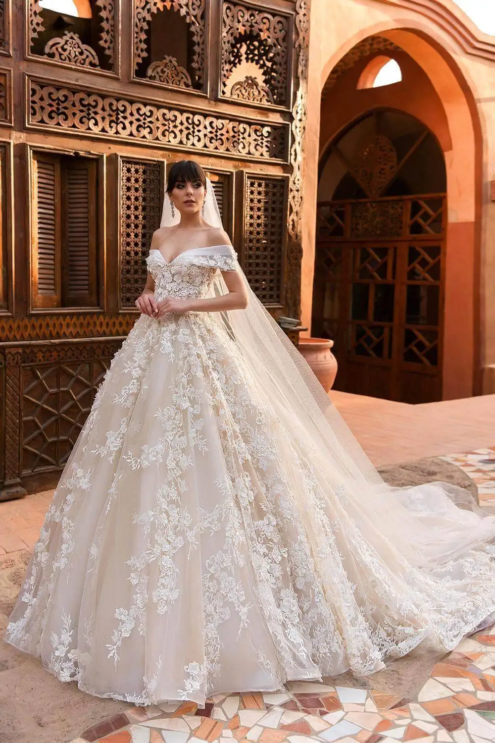 Robe De Mariee романтическое кружевное свадебное платье с вышивкой свадебное платье с открытыми плечами Часовня Поезд платье