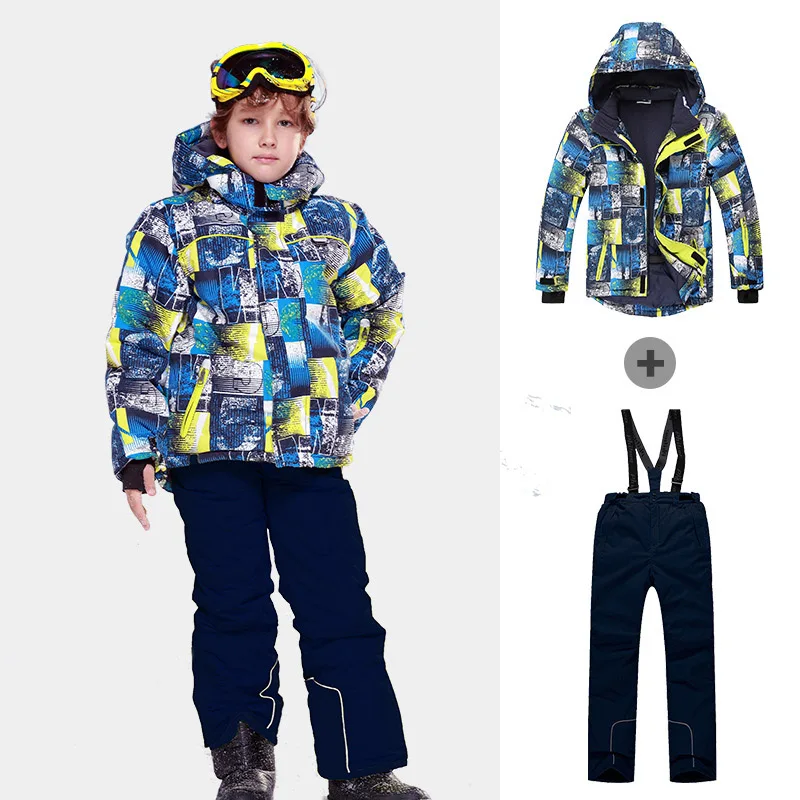 Детский лыжный костюм ветрозащитная Водонепроницаемая детская Лыжная одежда теплая куртка и штаны, комплект для девочек и мальчиков, зимняя Лыжная одежда для занятий сноубордингом - Цвет: color 02