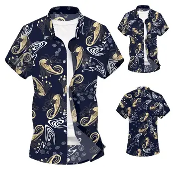 

Navy Shirt for Boys Short Sleeve Floral Social Shirt for Men Hawaiian style Party Hawaii Leisure New