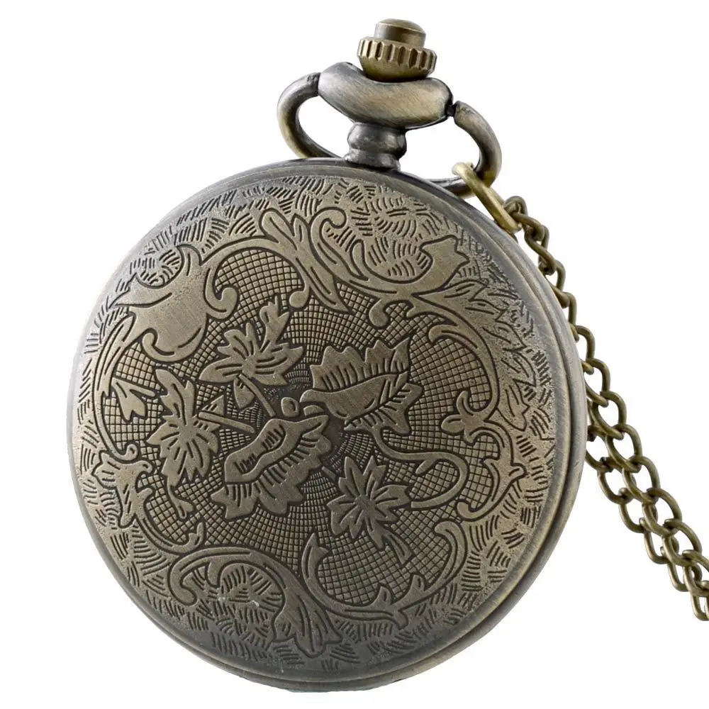 IBEINA Wolfe Full Hunter Quartz Engraved Fob Retro Pendant Pocket Watch Chain Gift