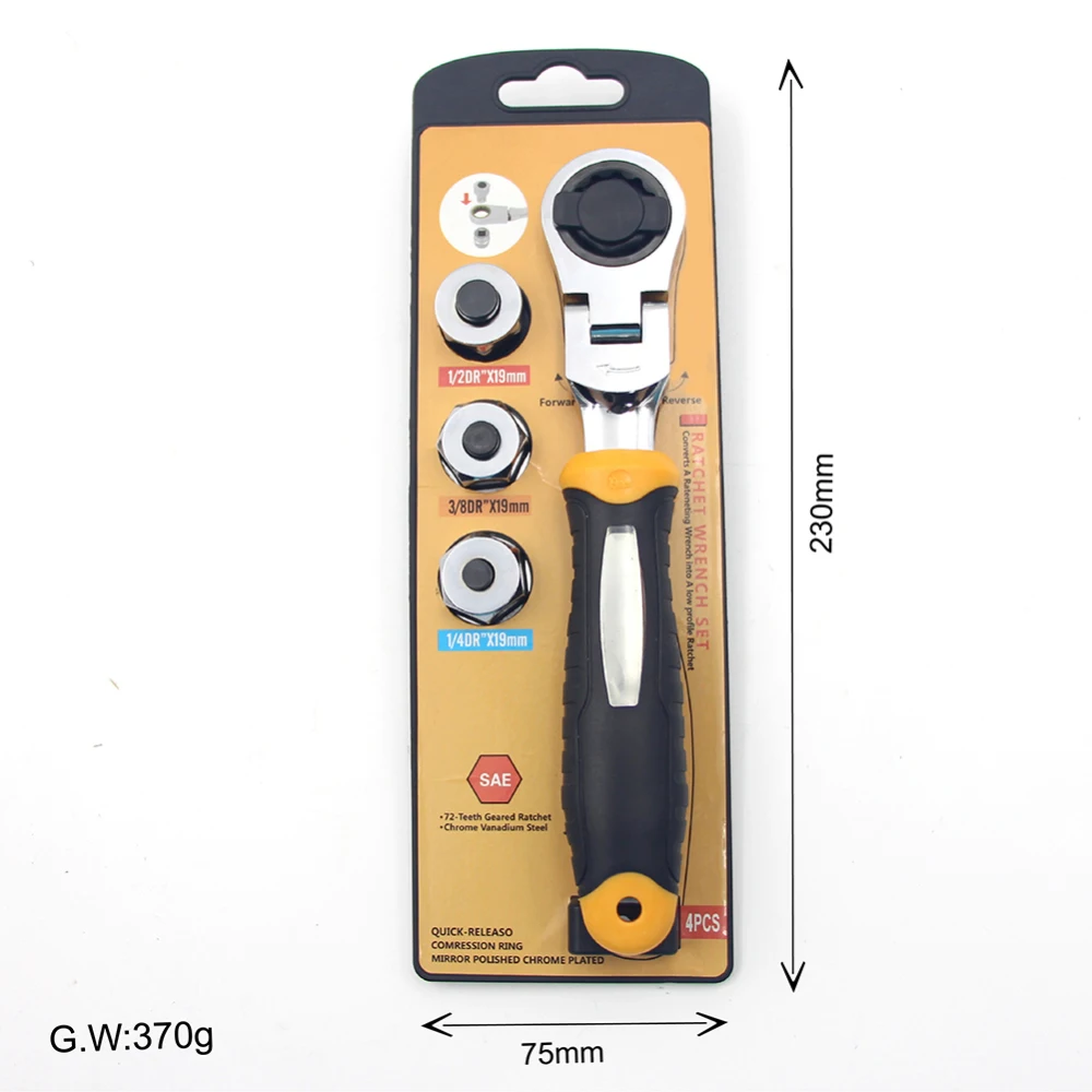 1/4 3/8 1/2 трещотка гаечный ключ быстрый разъем 180 градусов флип 72T Портативный трещотка ручные инструменты 3 в 1 прочный ключ