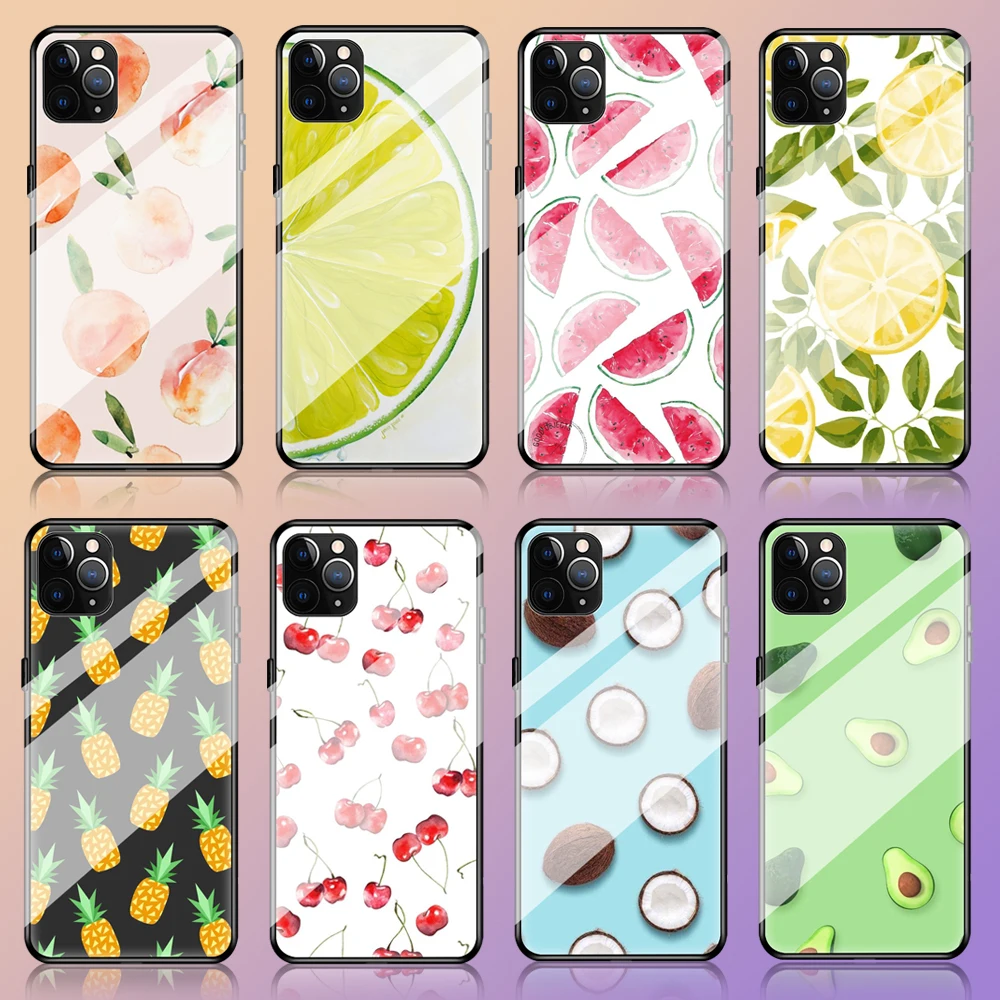 2020 New Fashion Tempered Glass Cover Thin Soft Case Women Colorful Fruit For iPhone XS 11 Pro MAX XR 8 7 6 6s Plus X SE | Мобильные