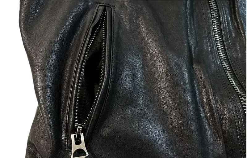 Черная Мужская облегающая Байкерская кожаная куртка размера плюс XXXL из натуральной овчины, осенняя русская короткая мотоциклетная кожаная куртка