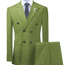 Оливковый зеленый мужской костюм из 2 предметов в тонкую полоску, смокинги с отворотами, приталенный смокинг Groomman для свадьбы, бордовый, черный(Блейзер+ брюки