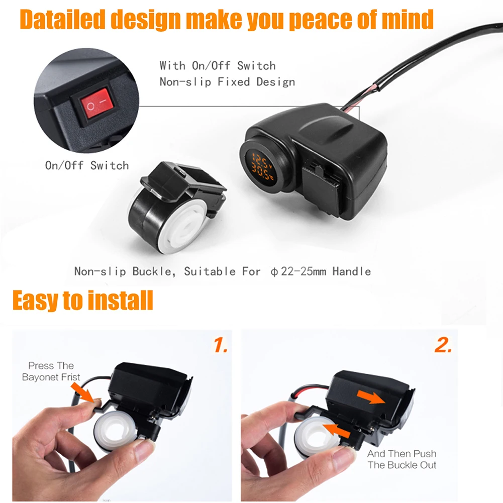 DIY цифровой дисплей мотоцикл двойной USB зарядное устройство Вольтметр термометр для сотового телефона