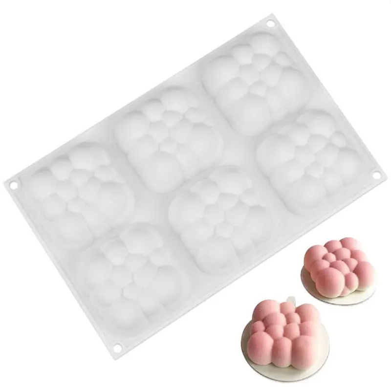 New 3D Cloud Cake Mold Silicone Mousse Moulds Square Bubble Molds for Baking 6 Cavities | Дом и сад