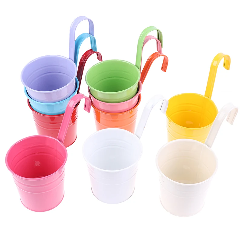 1 Pc Garden Flower Pots Wall Hanging Bucket  For Balcony Plants Pots Hanging Iron Flower Containers 15.5cm x 10cm x 8cm - 4