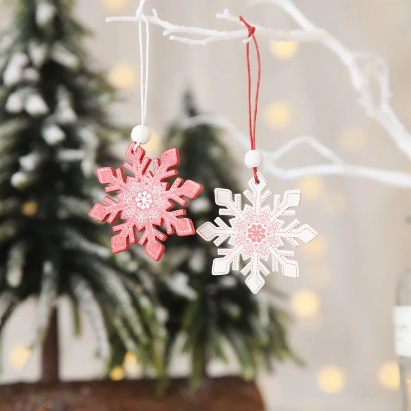 12pcs Christmas Wooden Hanging Decor Christmas Tree Bell Five-pointed Stars Deer Shape Ornament Party Home Xmas Pendant Decor
