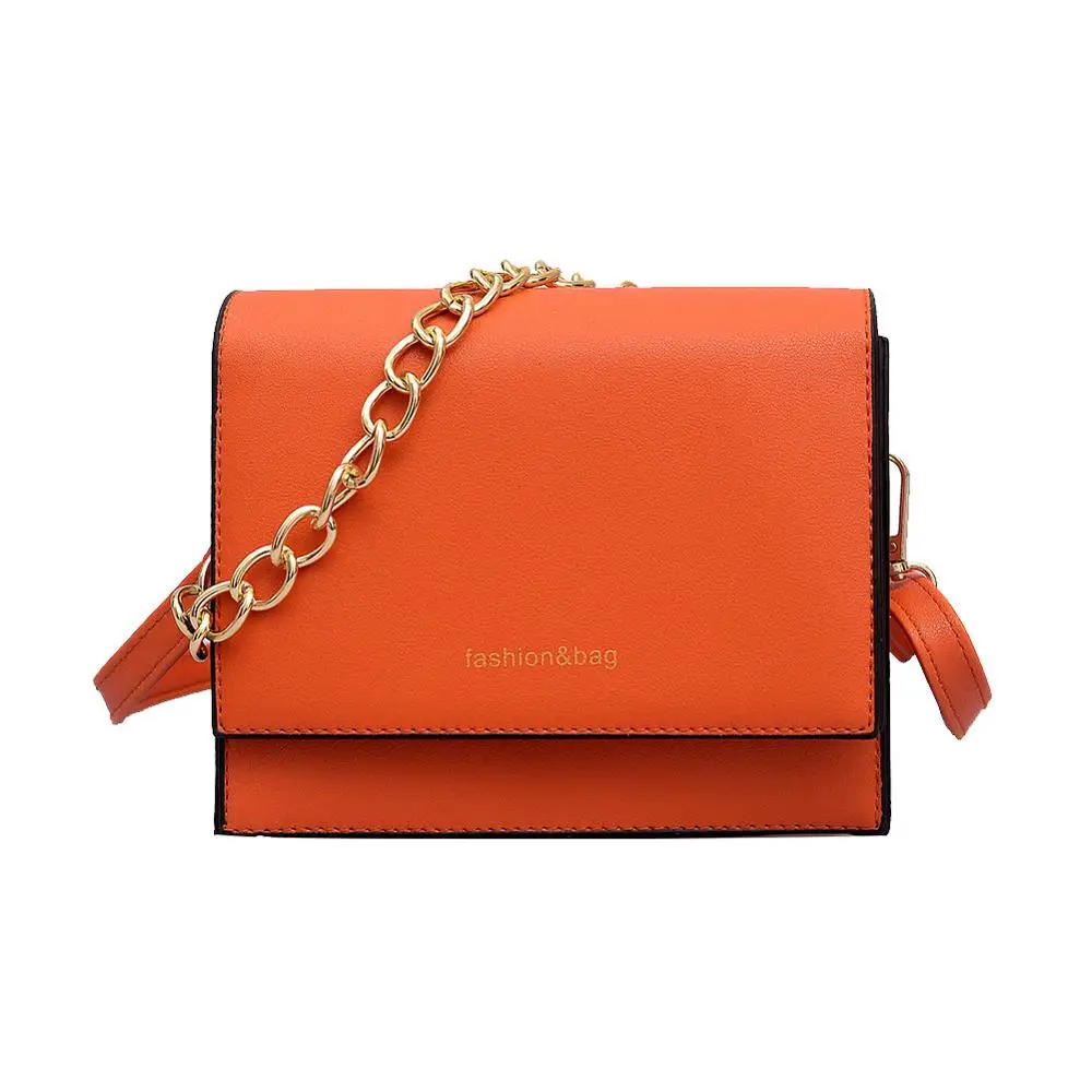 Брендовая дизайнерская сумка на цепочке с клапаном, сумка-мессенджер для женщин из искусственной кожи, модная однотонная мини-сумка на плечо Bolsa Feminina - Цвет: Оранжевый