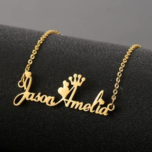 Personalized Name  Necklace Custom Steel Gold Pendent Love Heart Crown Jewelry For Women Man Jewellery Accessories Gift 2019