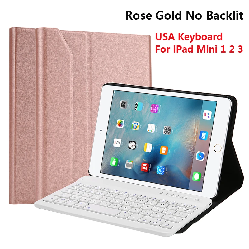 США клавиатура для iPad Mini 1/2/3/7 Цвета планшет с подсветкой 3,0 Bluetooth США клавиатура с мелким рисунком овечки кожаный чехол Ручка слот - Цвет: Rose Gold