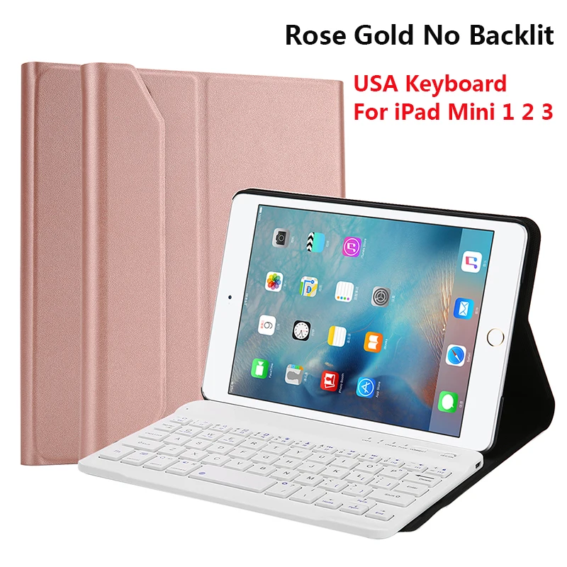 Rose Gold США клавиатура для iPad Mini 1/2/3/7 Цвета планшет с подсветкой 3,0 Bluetooth США клавиатура с мелким рисунком овечки кожаный чехол Ручка слот - Цвет: Rose Gold