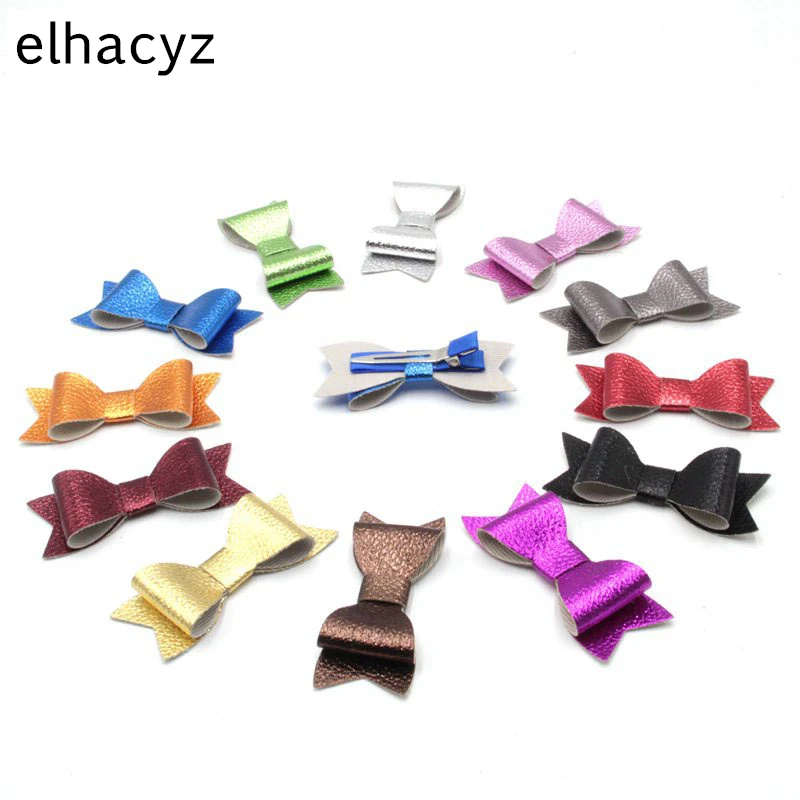 Glitter couro cabelo Bow Clips para meninas, Hairpin Chic Kids, Bowknot Hairgrip, Headwear Acessórios, 3 