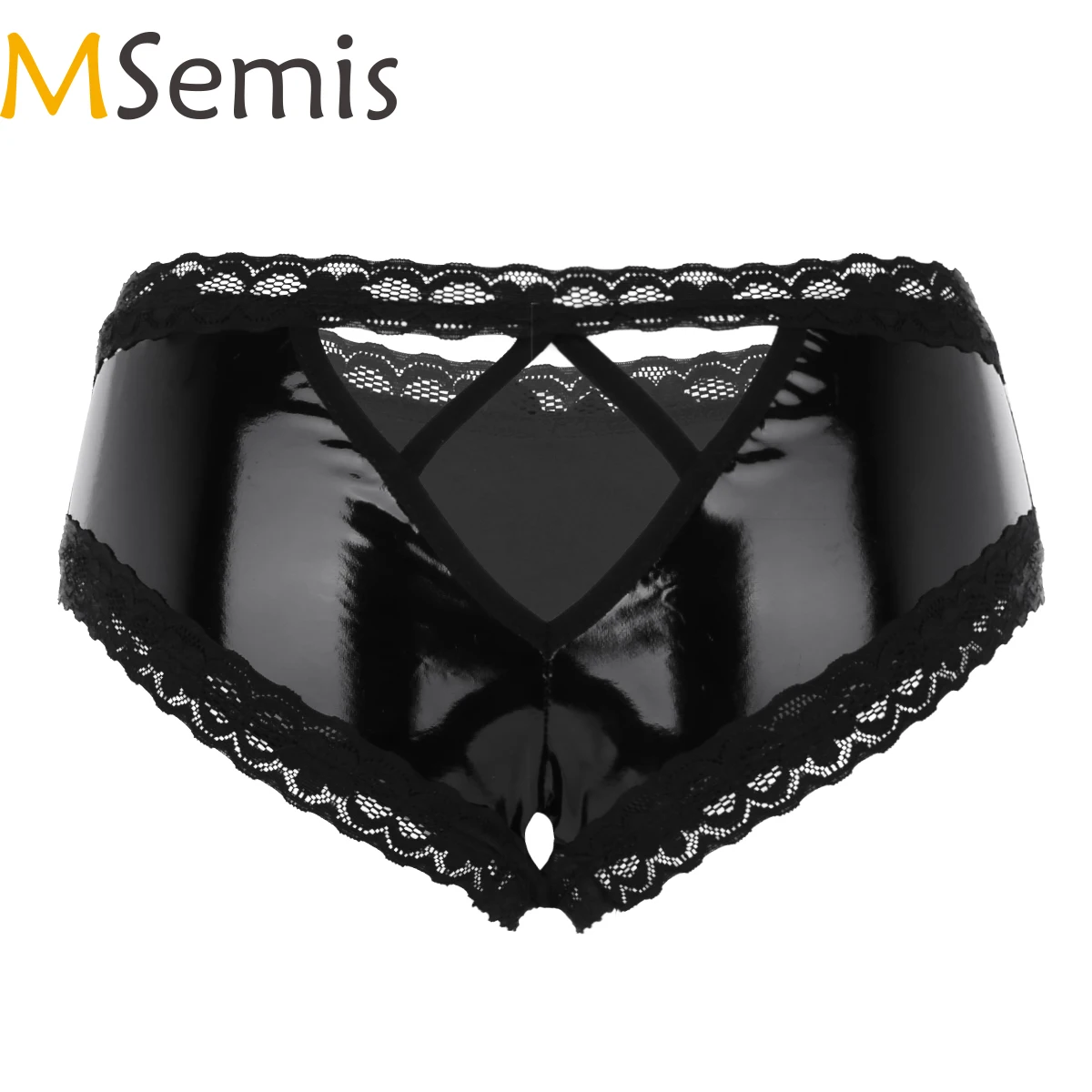 MSemis/женское сексуальное нижнее белье с эффектом мокрого вида из лакированной кожи, кружевные трусики с открытой промежностью, женские Мини-трусы с открытой спиной, сексуальное нижнее белье женские трусики