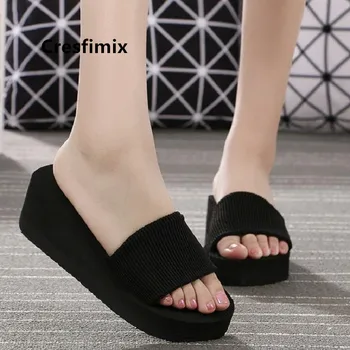 

Cresfimix Chanclas Mujer Women Cute Sweet Comfortable All Black Height Increased Slippers Female Casual Home Beach Slipper C5476