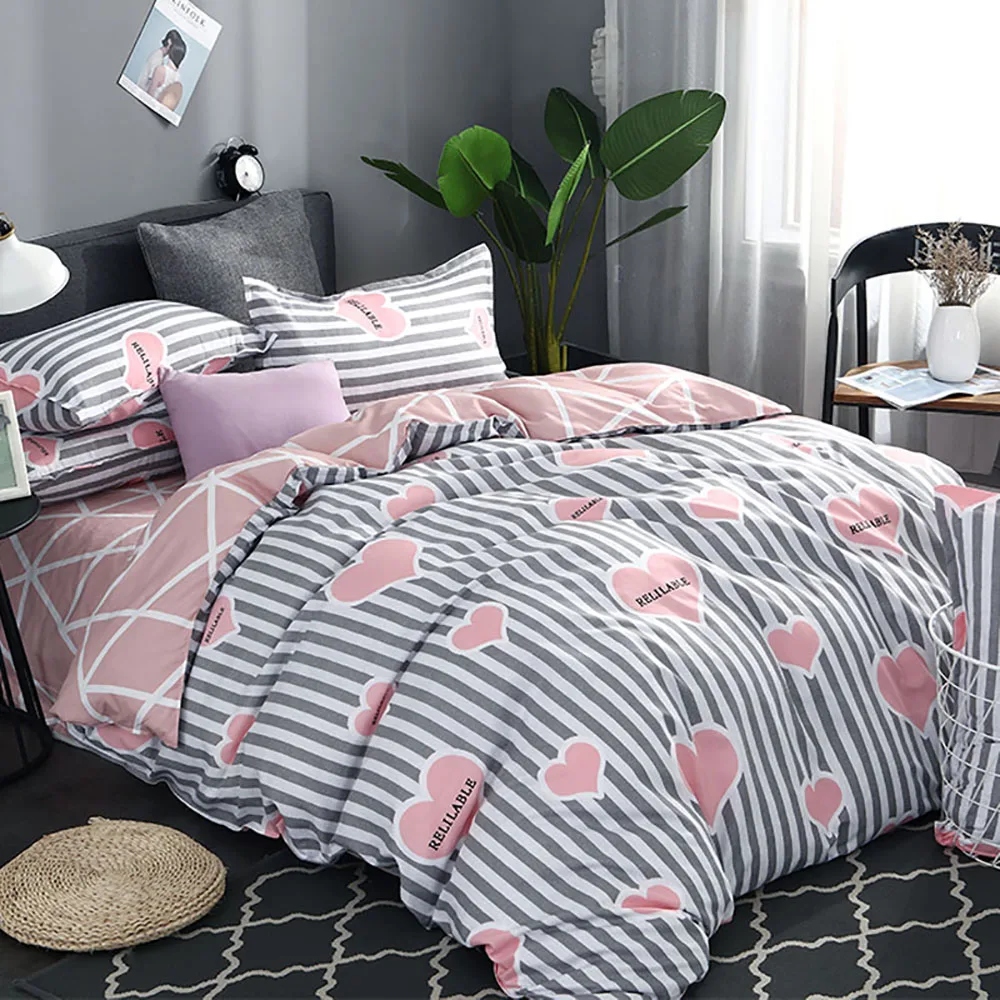 Thumbedding Pink Love Bedding Set For Girls Romantic White And