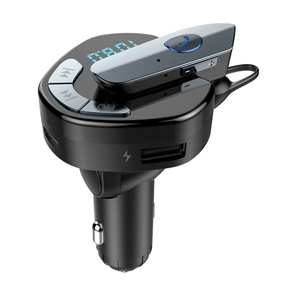 Автомобильный fm-передатчик с Bluetooth MP3-плеером с наушниками, поддерживает usb-зарядное устройство с tf-картой и зарядный интерфейс Typ-C