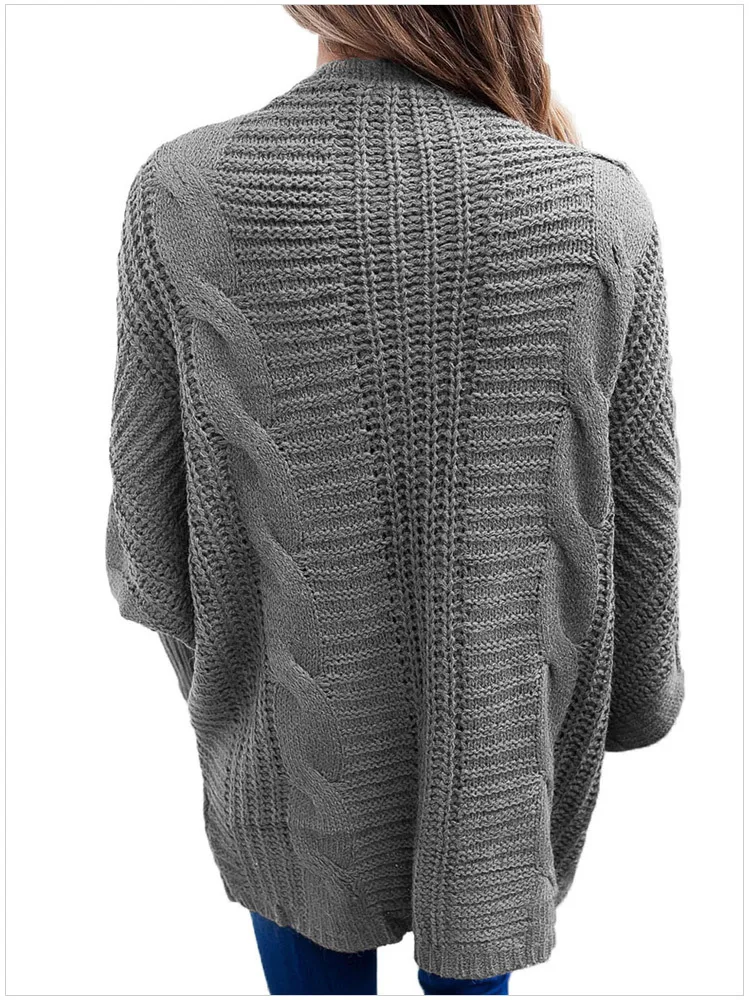 Fashion Casual Solid Knitted Sweater Plus Size Long Sleeve Cardigan Women Thick Long Open Stitch Knitwear Top Femme
