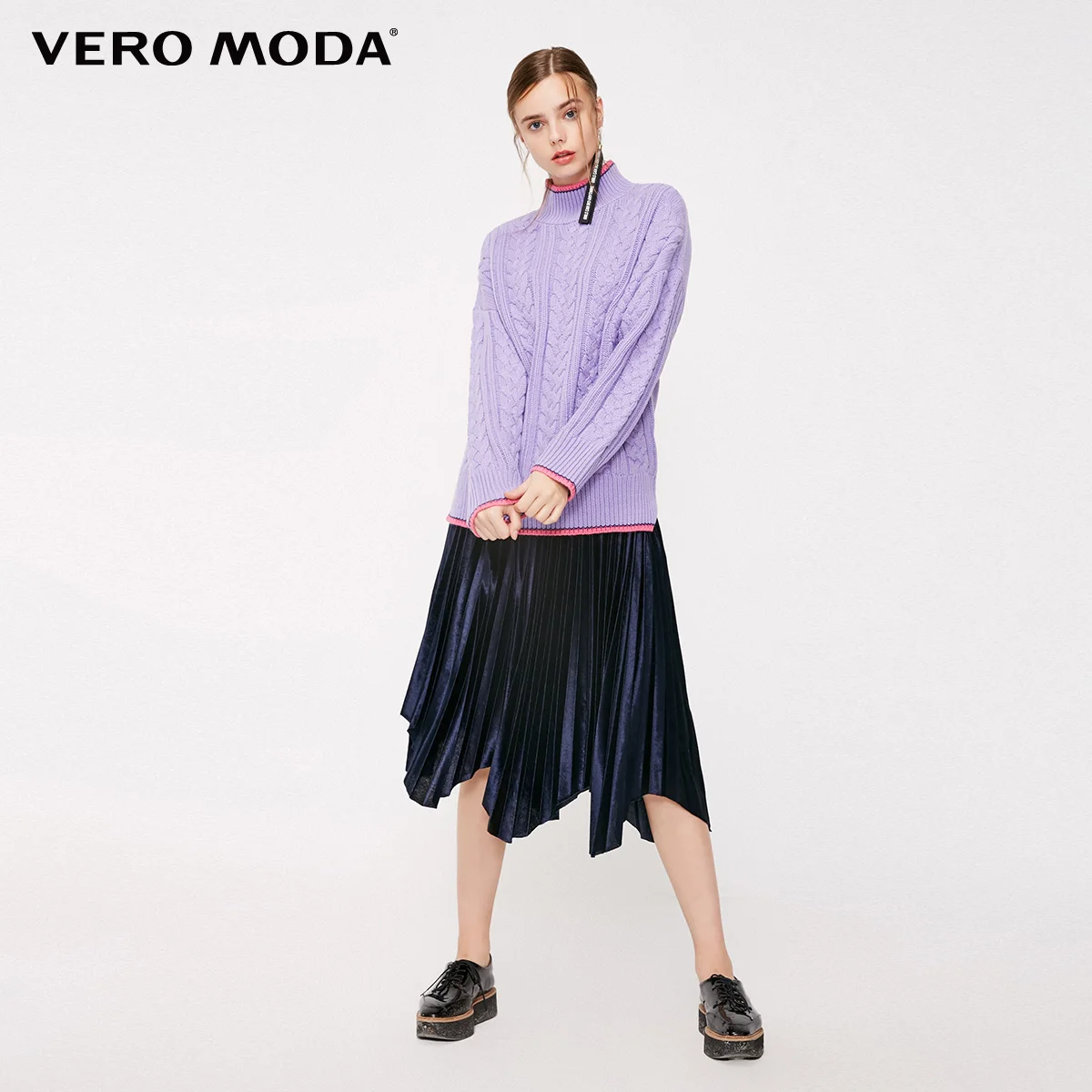 Vero Moda Женская контрастная трикотажная рубашка с высоким воротом и открытыми плечами | 318413606