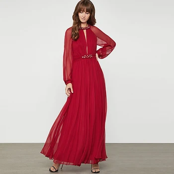 

Long Dress Gorgeous High Quality Spring New Women'S Fashion Party Casual Vintage Elegant Chic Gentlewoman Diamonds Red Dresses