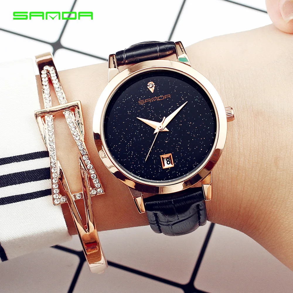 

SANDA Star Watch Women's Students shi shang zhuang Trend Korean-style Simple WOMEN'S Watch Waterproof Leather Belt Quartz Watch