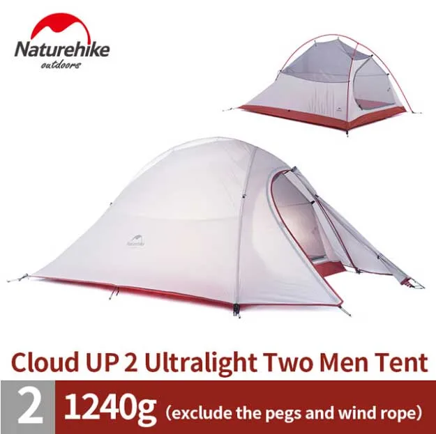 Naturehike Cloud Up Series 1 2 3 человек Сверхлегкий тент оборудование для кемпинга 20D нейлон Открытый Палатка с ковриком - Цвет: Up2 20D Gray