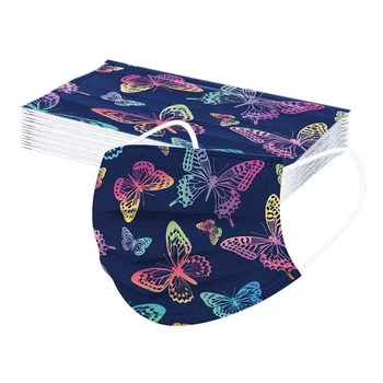 

Adult Color Butterfly Printed Mask 20pc Disposable Retro Face Mask Personal 3 Layer Ply Butterfly Mouth Masks Protective Masque