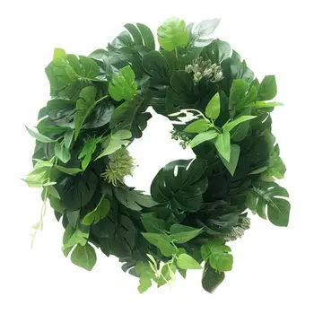 

Artificial Monstera Leaves Wreath Door Hanging Wall Window Decoration Wreath Holiday Festival Wedding Decor 43cm