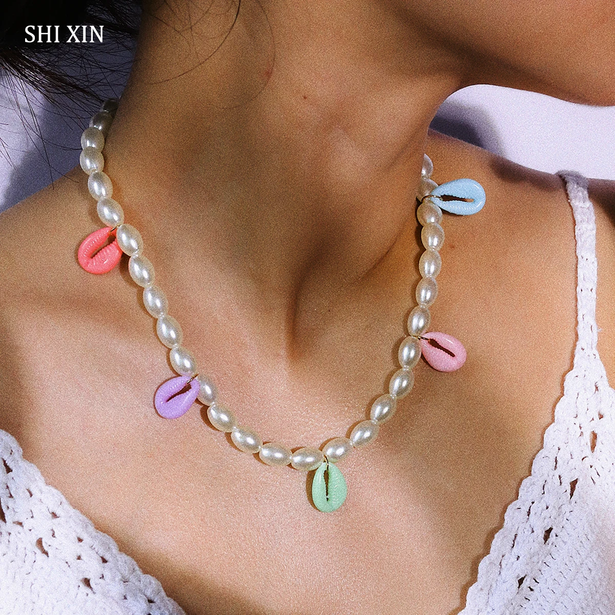 SHIXIN, модное корейское жемчужное колье, ожерелье s для женщин, бохо, цветное/золотое ожерелье, Женские аксессуары, Ювелирное колье