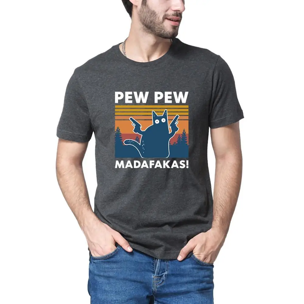 

Футболка Pew Madafakas, новинка, забавная винтажная Мужская хлопковая футболка премиум класса с круглым вырезом и котом на День отца, подарочные т...